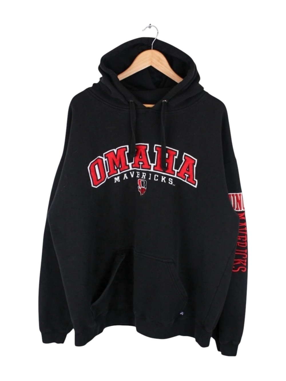 Vintage Nebraska Omaha Mavericks UNO Hoodie Black Spellout Pullover Size XXL